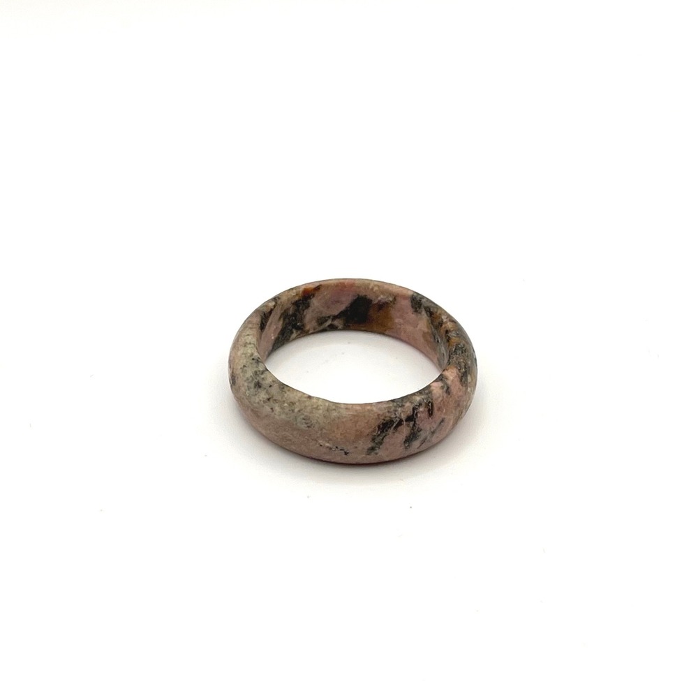 Natural Rhodonite Stone Band Ring Pink Black Marbled Gemstone Size‎ 7.75 Boho